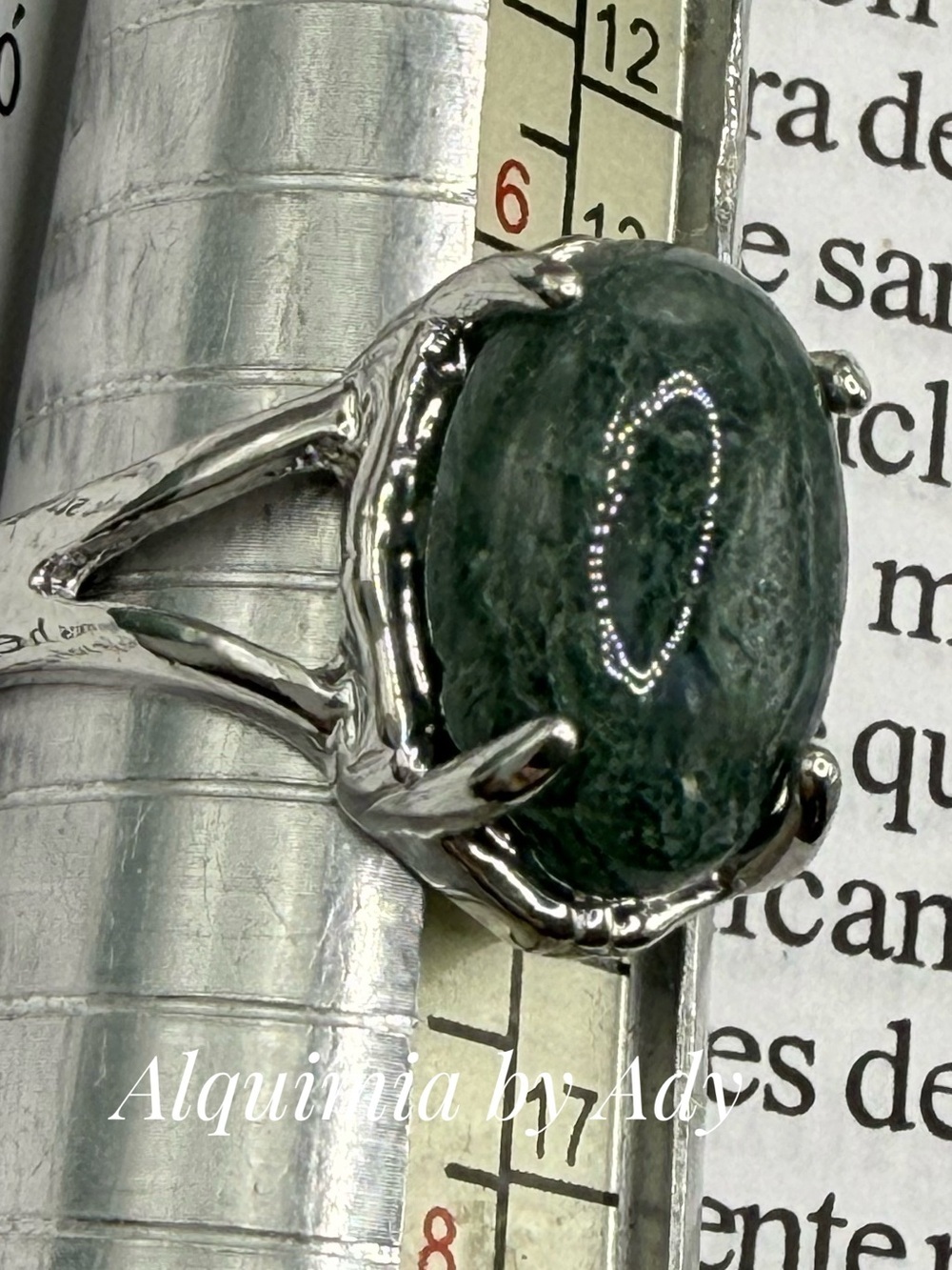 BOHO + Moss agate silver gem ring